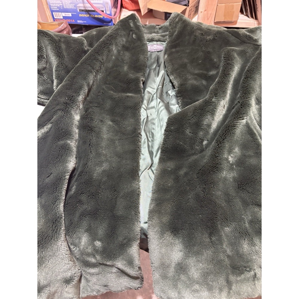 LE NOUVEAU KNEE-LENGTH HUNTER GREEN SOFT FAUX FUR SWING SWEEP COAT